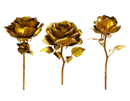 3d rendering of a rose flower in shiny clean gold color from various perspective view png