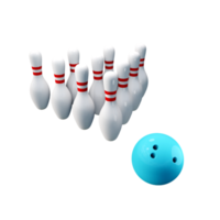 3d renderen van sport- bowling bal en pinnen van perspectief visie png