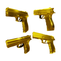 3d rendering of shiny golden gun from various perspective view png