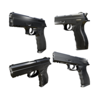 3d tolkning av skinande svart pistol från olika perspektiv se png