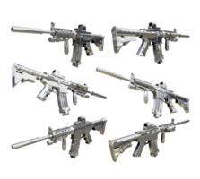 3d representación plata metálico batalla rifle guerra semi automático máquina pistola desde varios ver perspectiva png