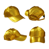 3d representación de dorado gorra sombrero modelo desde varios anglos de perspectiva ver png