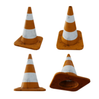 3d rendering of white orange traffic cone from different perspective view png