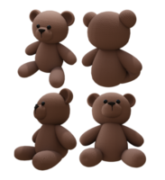 3d rendering cute brown teddy bear perspective view png