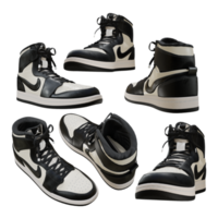 3d rendering black white sport sneaker shoes perspective view png