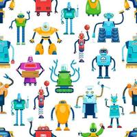 Cute cartoon robot characters seamless pattern vector