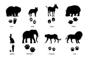 Savanna and forest animal footprints silhouettes vector