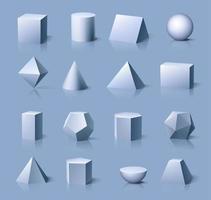 3d geométrico formas colocar. cubo, cilindro, pirámides vector