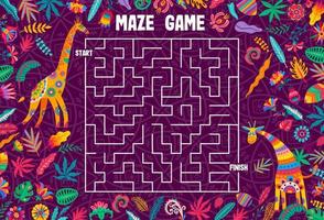 Labyrinth maze game help to giraffe to find friend vector