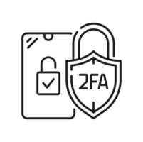 2fa dos factor autenticación icono, proteger candado vector