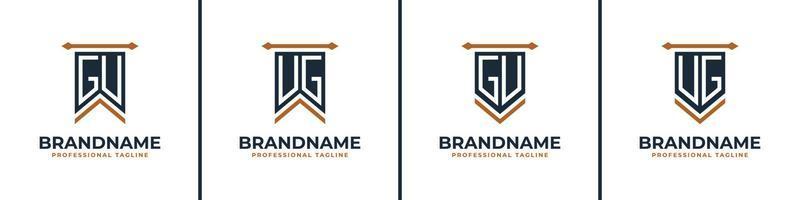 Letter GU and UG Pennant Flag Logo Set, Represent Victory. Suitable for any business with GU or UG initials. vector