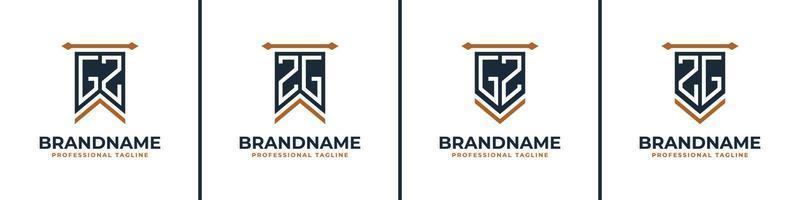 Letter GZ and ZG Pennant Flag Logo Set, Represent Victory. Suitable for any business with GZ or ZG initials. vector