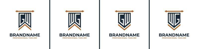 Letter GW and WG Pennant Flag Logo Set, Represent Victory. Suitable for any business with GW or WG initials. vector