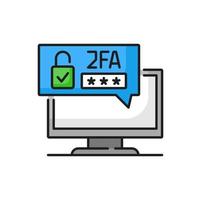 2fa dos factor verificación icono, seguridad código vector