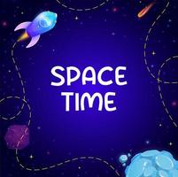 Cartoon space background with rocket and stars