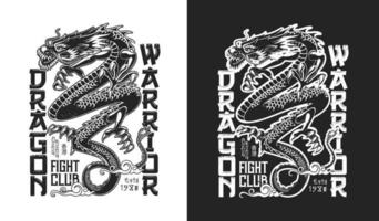 Chinese dragon mascot, fighting club t-shirt print vector