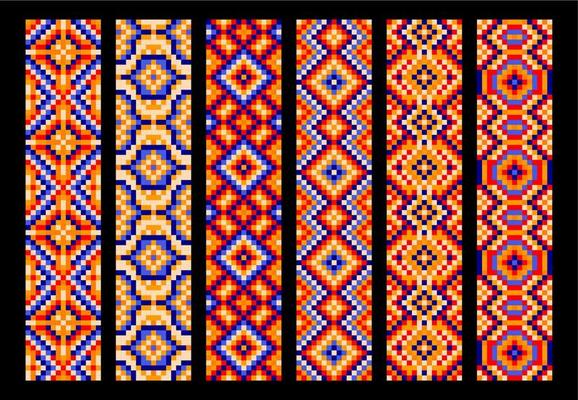 Ethnic Mexican pixel patterns or mosaic ornament