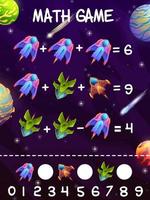 Starcrafts and spaceships in galaxy math worksheet vector