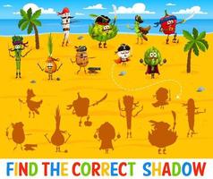 Find correct shadow of cartoon vegetable pirates vector
