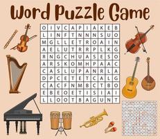 Musical instruments word search puzzle game vector