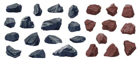 Cartoon rock stones and boulders, rubble, gravel vector