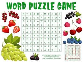 Farm and garden berries word search puzzle game vector