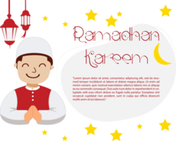 happy ramadan greeting card with cartoon character of muslim man png