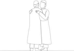 Two men hugging on eid day vector