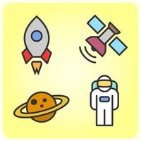icons astronaut set, line style colorful icons for app and web. Space rocket ship icon set, with astronaut, outer space, satellite and ship in Vector Illustration.