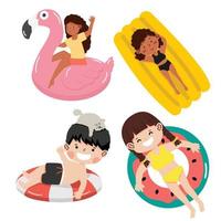 Kid gir or boy relaxing on float swim set vector