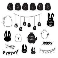 Draw collection contemporary minimalistic elements with rabbit and chicken for Easter vector