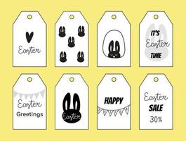 Vector set of Happy Easter tags or cards with drawings contemporary minimalistic elements