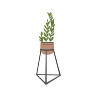 A house plant in a pot on a stand. Flower icon for home decor, posters and prints. Hand drawn vector illustration isolated on white background.