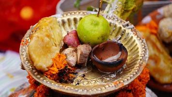 Chhath Puja ,Hindu devotee offer prasad ,fruits, vegetables photo