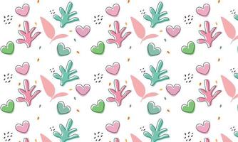 Seamless pattern of plants and colorful love shapes vector