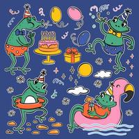 KIDS BIRTHDAY CLIPART Cute Frogs Resting Outdoors Vector Set