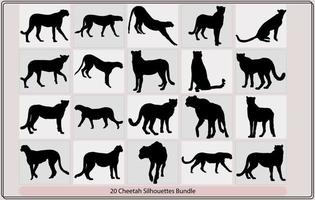 Vector silhouette of cheetah,Cheetah run cycle spritesheet Silhouette,Vector diffirent silhouettes of a cheetah poses,