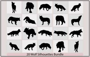 Set of wolf silhouettes,silhouette of wolf,Wolves Outline Collection, logo with wolf,Set the head of a wolf,Silhouette of a howling wild wolf for Halloween design element. vector