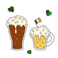 Patricks day light and dark beer vector isolated on white background. Symbol Doodle Irish sign.