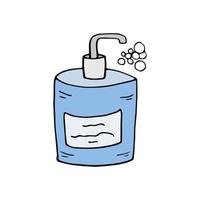 Liquid soap in bottle with dispenser. Vector illustration of item for washing. Hygiene element.