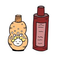 Shampoo and shower gel in bottle. Vector illustration of item for washing. Hygiene element.