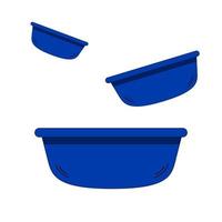 Plastic basin in different sizes. Bathroom basin Vector illustration. Blue color. Hygiene element.