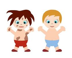 Clean and dirty characters. Bathroom personal hygiene illustretion. Wash Vector illustration.
