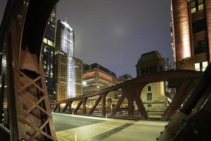 Buildings and architecture of downtown Chicago at night. photo