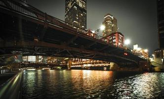 Buildings and architecture of downtown Chicago at night. photo