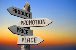 Product, Promotion, Price, Place - Wooden Signpost photo