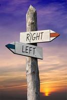 Right and Left - Signpost with Two Arrows, Sunset Sky in Background photo