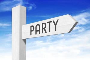 Party - White Wooden Signpost with one Arrow photo