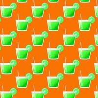 Seamless pattern glass of lime juice, and a slice of lime. Natural fresh squeezed juice. Healthy diet. The design concept of a web page,advertising,cafe,menu. Vector illustration