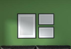 Mock up frames close up in home interior green ecological background. photo